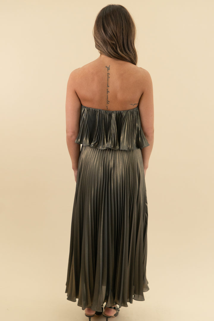 anthropologie green pleated strapless top and skirt set (2)