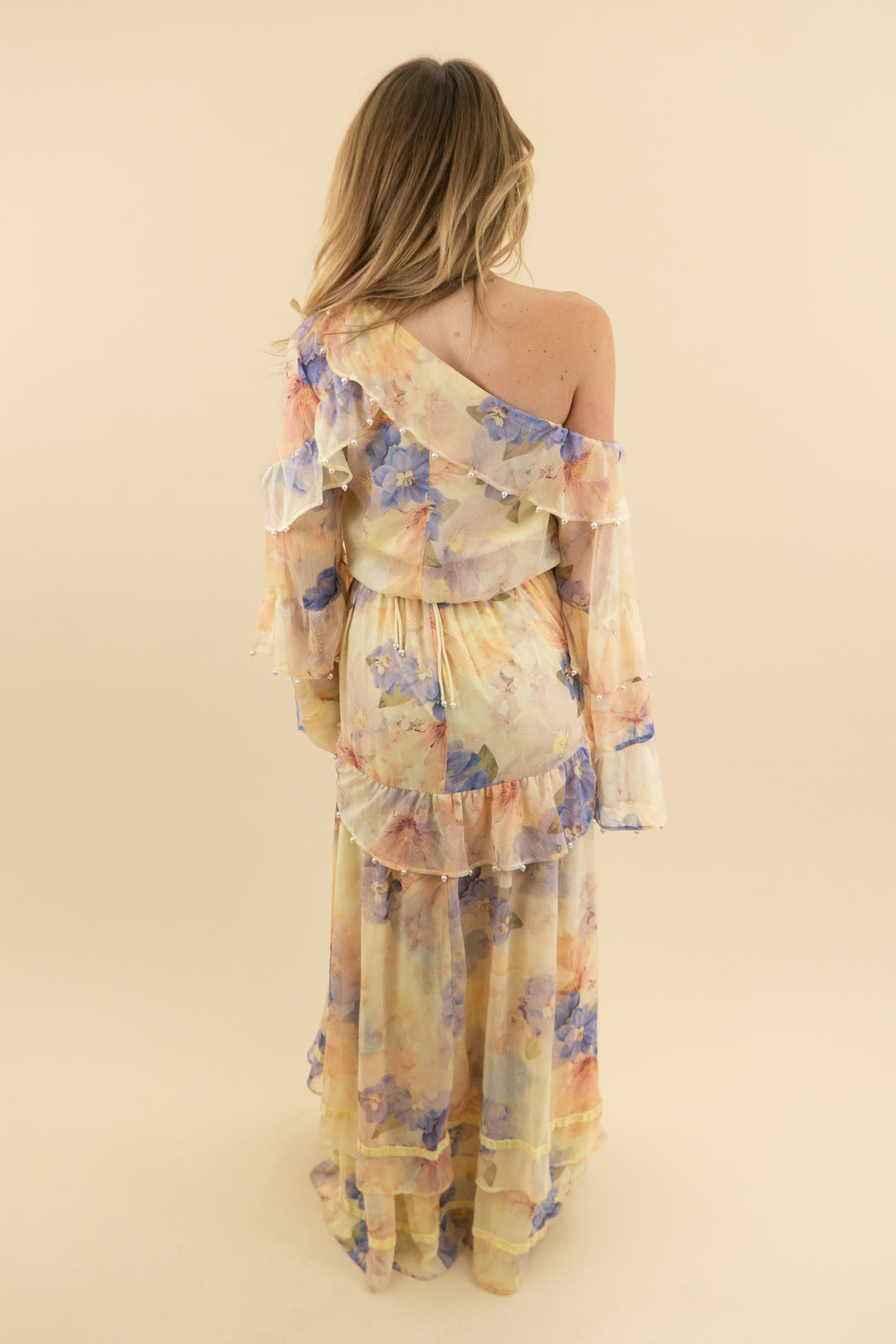 asos luxe yellow pearl embellished chiffon floral maxi (4)
