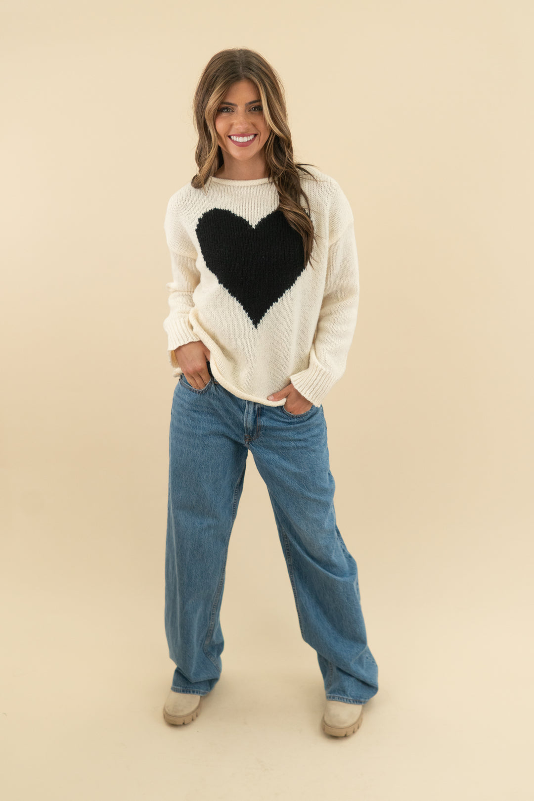 mi ami cream heart knit top (xs)