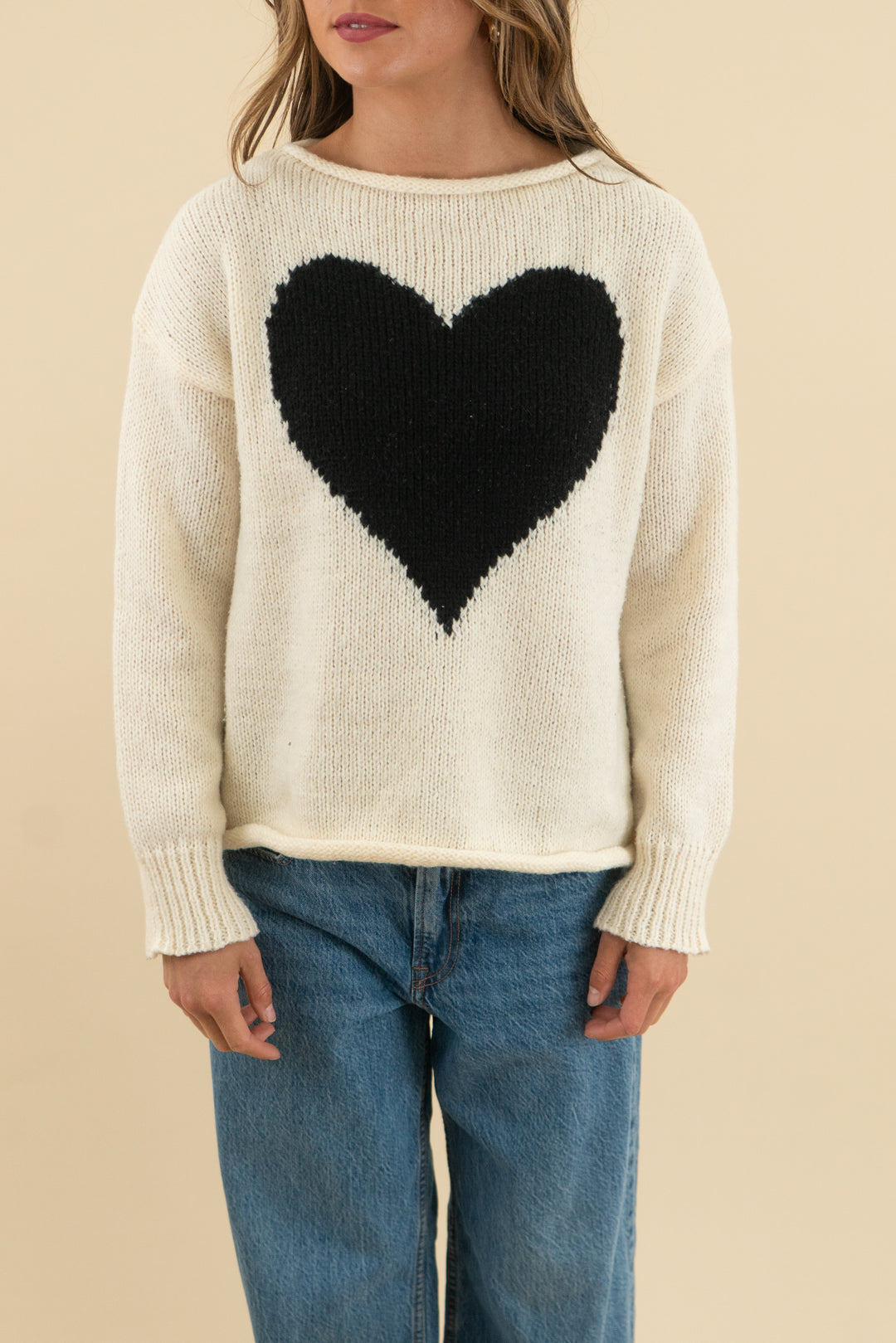 mi ami cream heart knit top (xs)