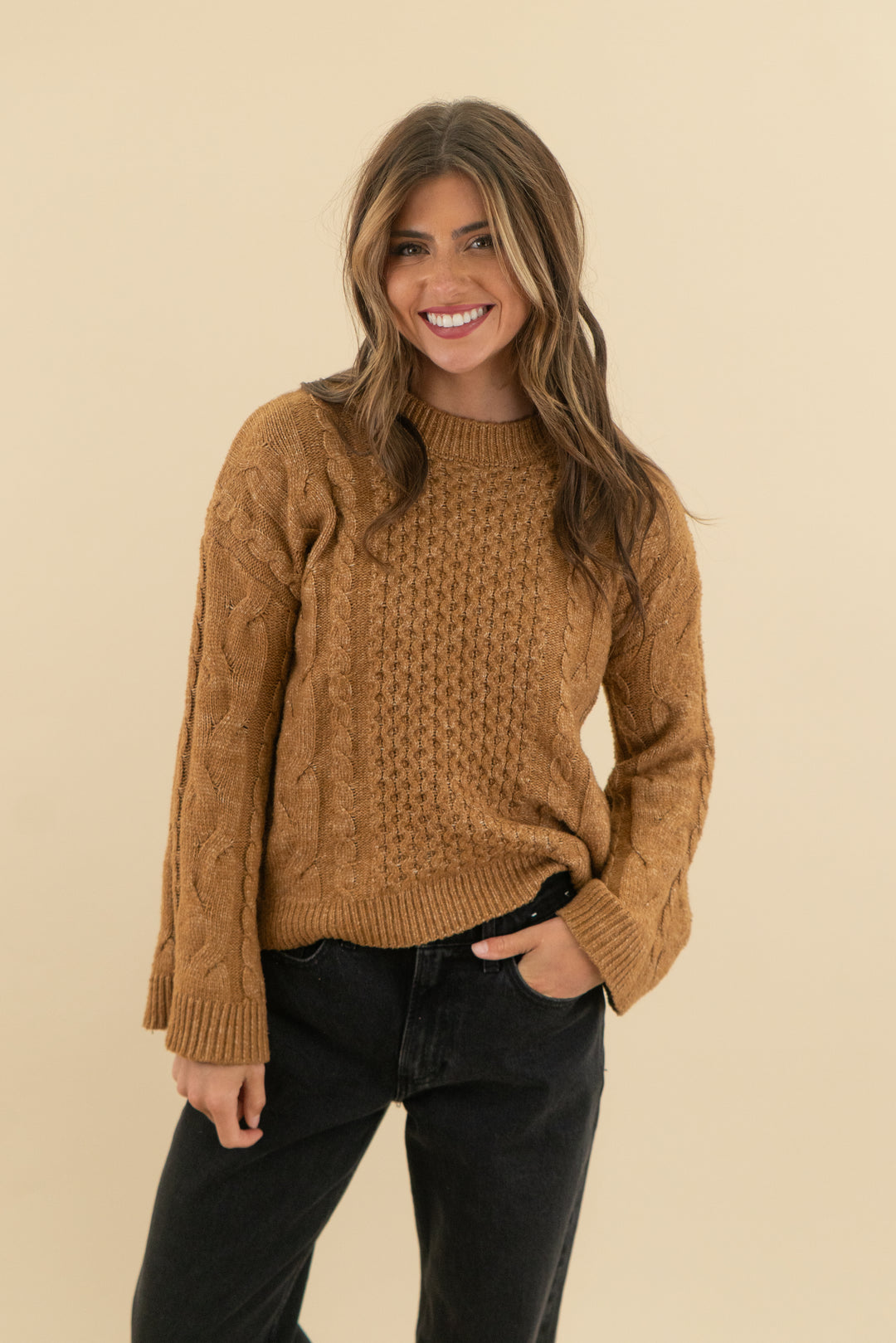 francesca's camel knit sweater (xs)