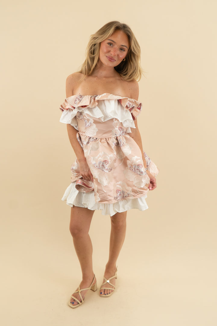 asos luxe jacquard pink floral skater mini dress (6)