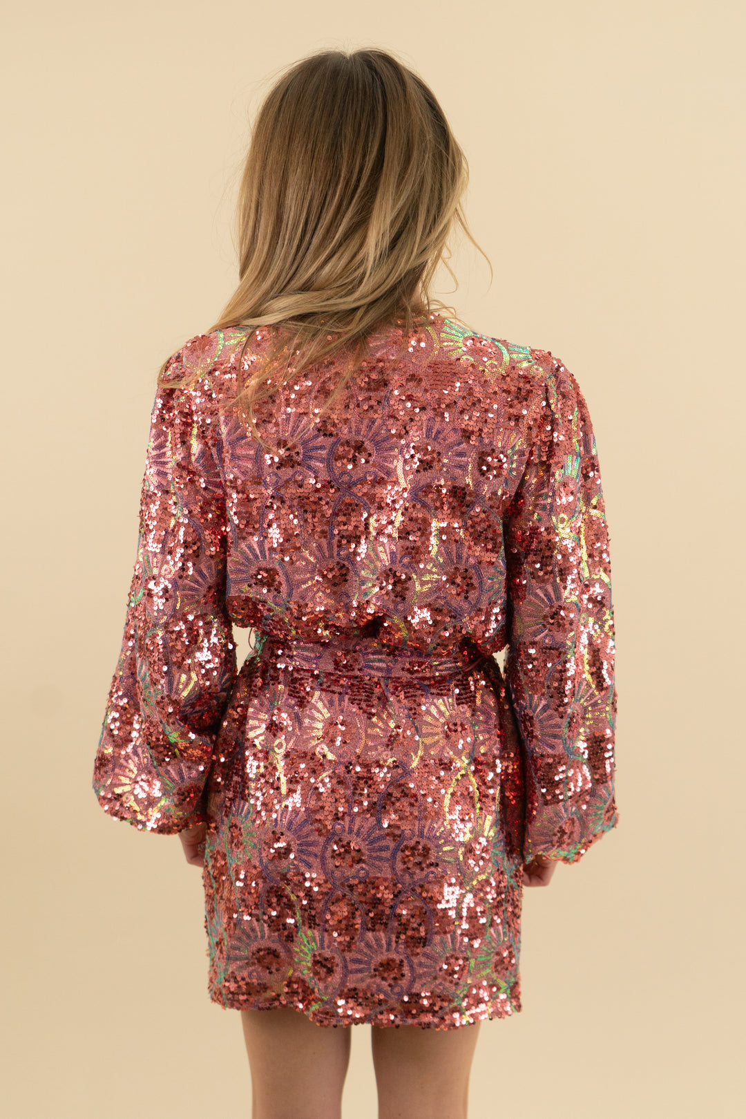 buddy love pink sequin wrap dress nwt (s; retail $135)