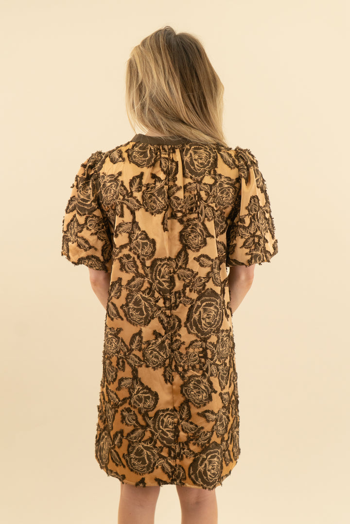 voy gold brown floral dress nwt (s; retail $72)