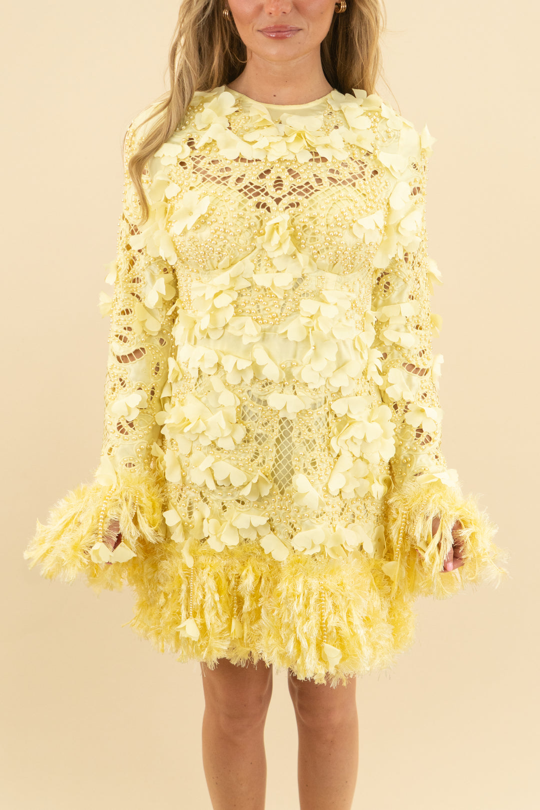 asos luxe yellow floral and pearl mini dress (4)