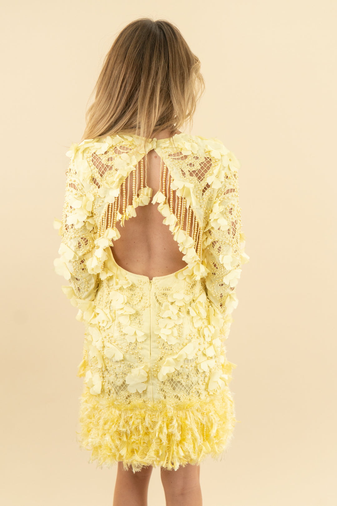 asos luxe yellow floral and pearl mini dress (4)