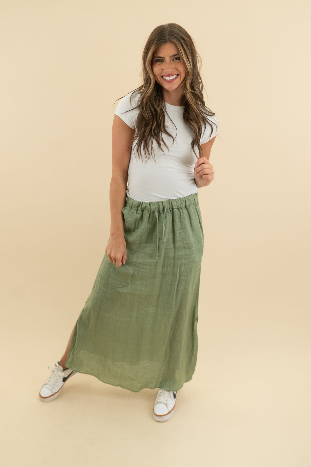 crossley olive green midi skirt (s)