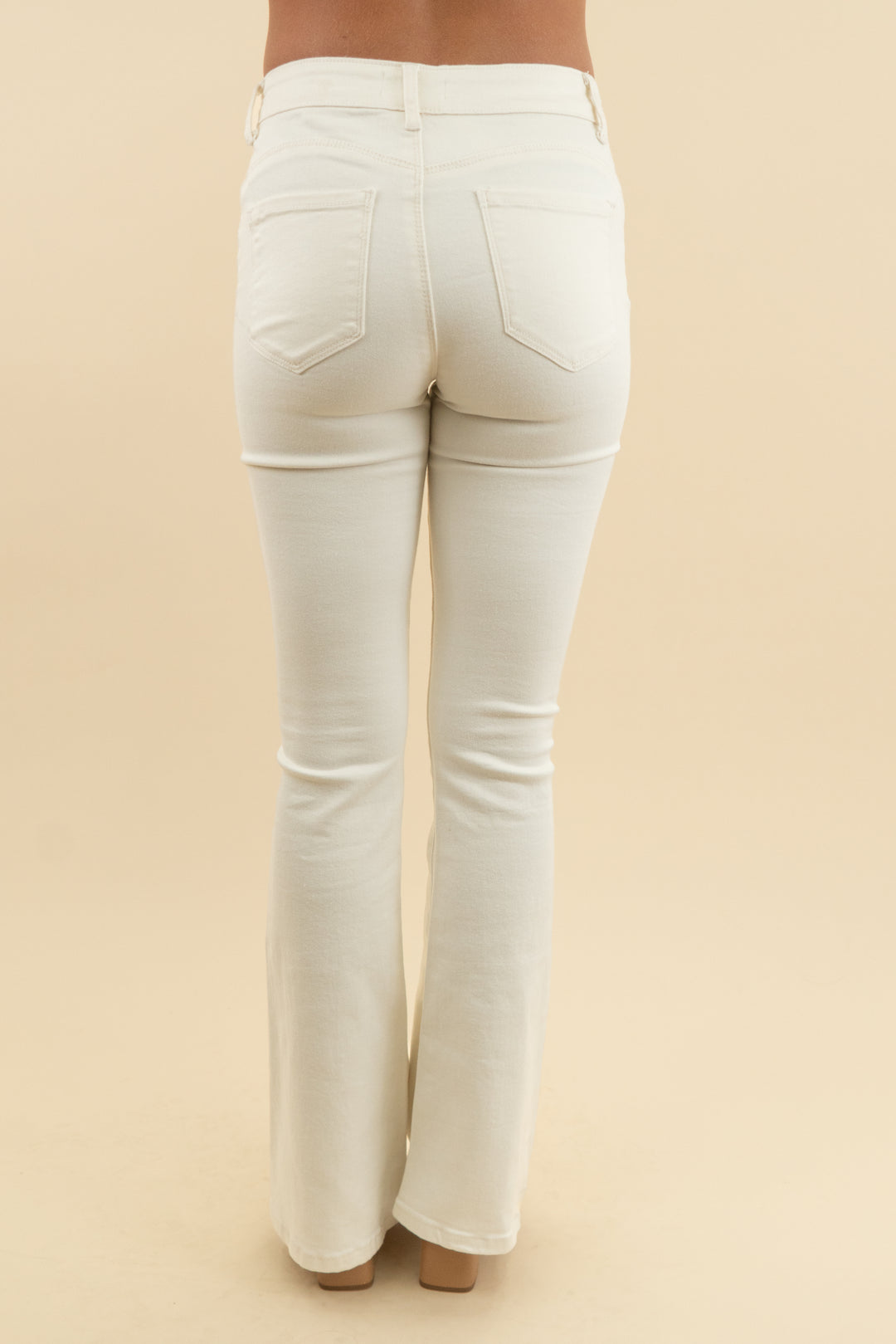 extasy white flare jeans with gold hardware (s)