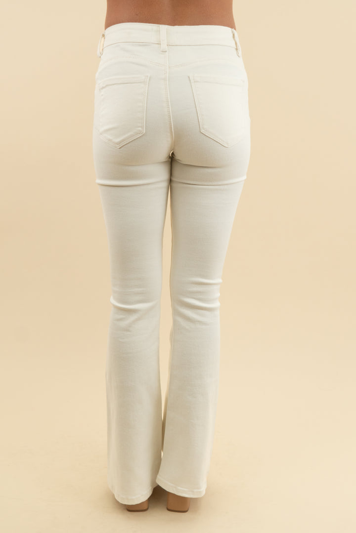 extasy white flare jeans with gold hardware (s)
