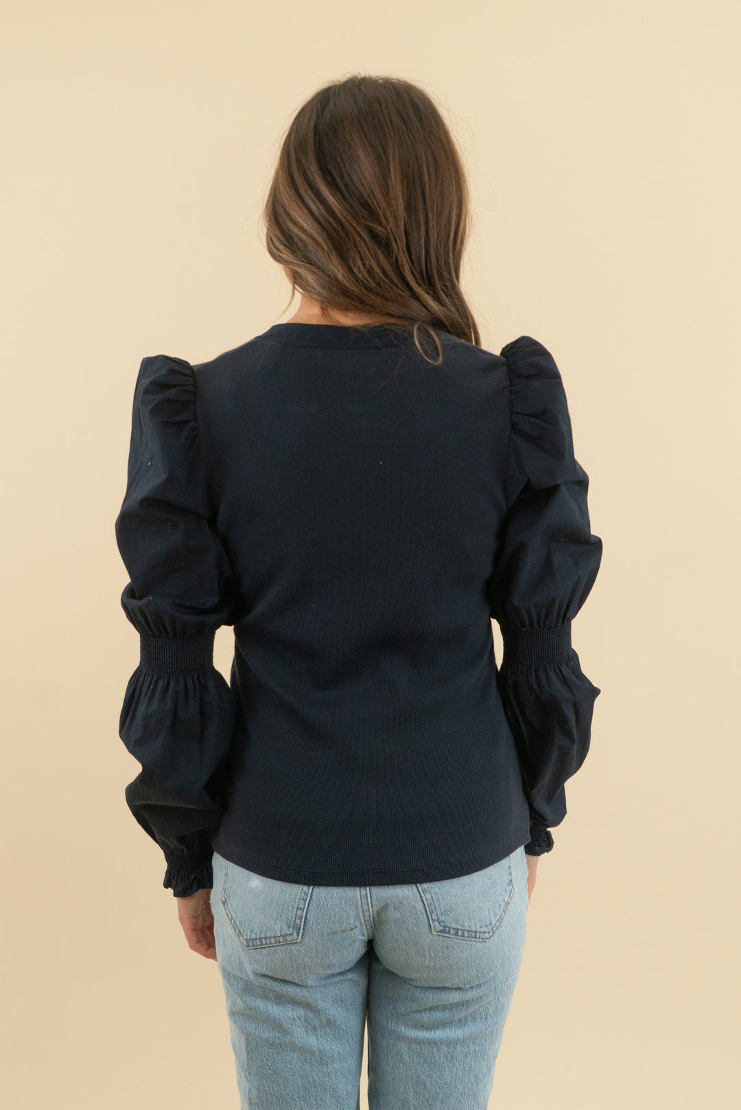 veronica beard navy ribbed cinched long sleeve top (s)