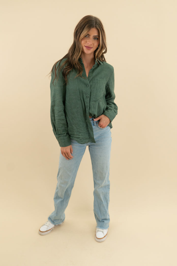 mng green linen button down (s)