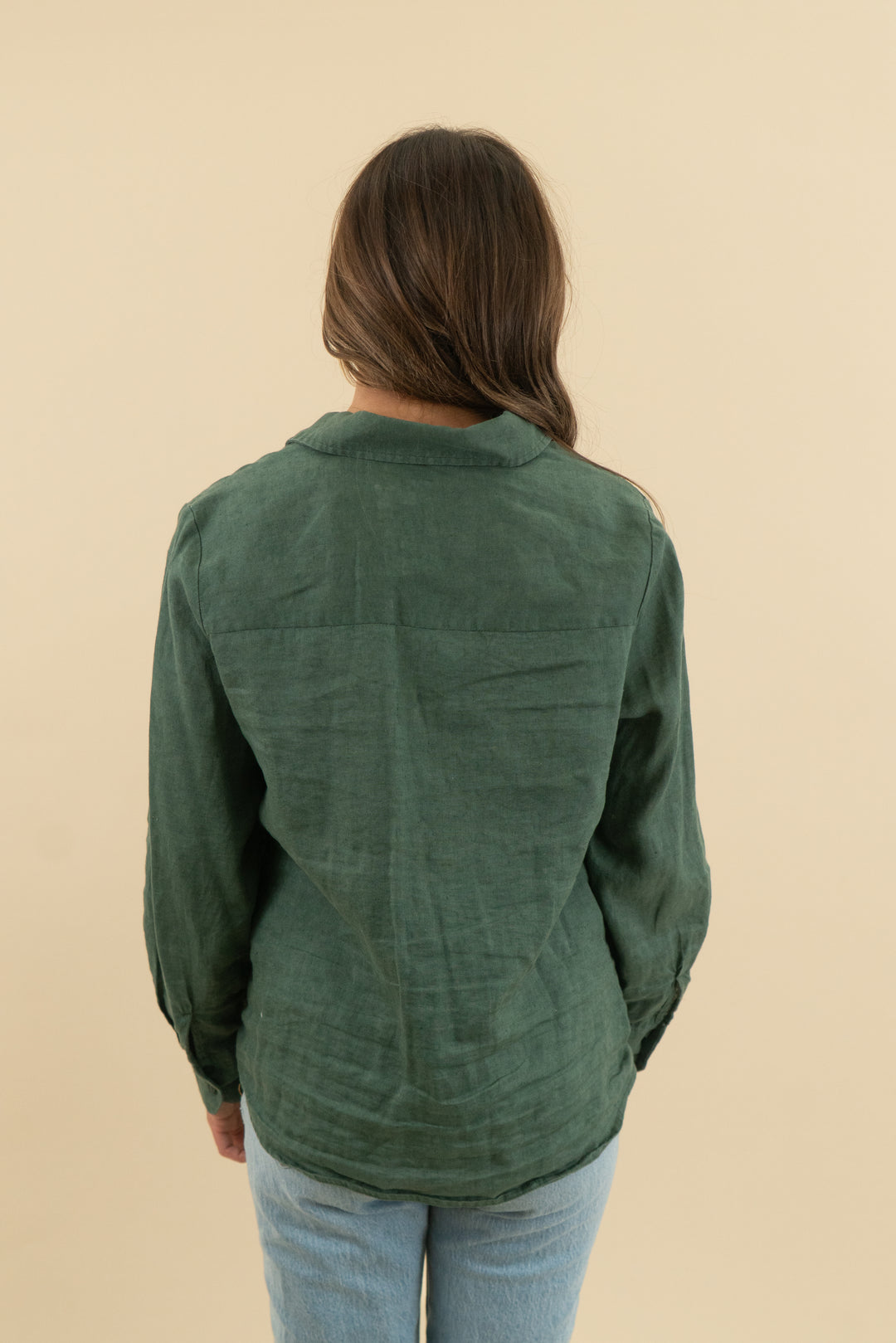 mng green linen button down (s)