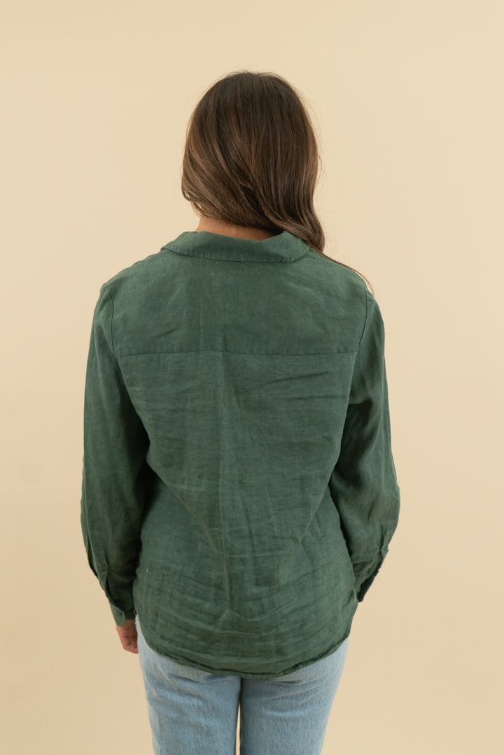 mng green linen button down (s)