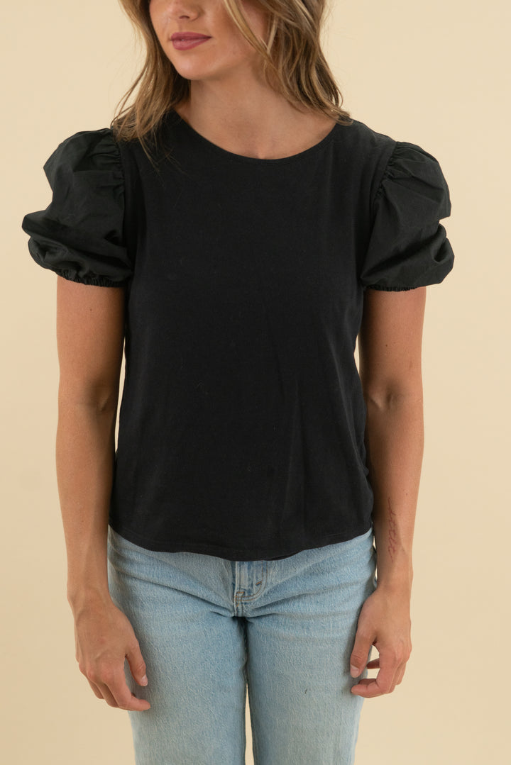 h&m black puff sleeve short sleeve top (s)