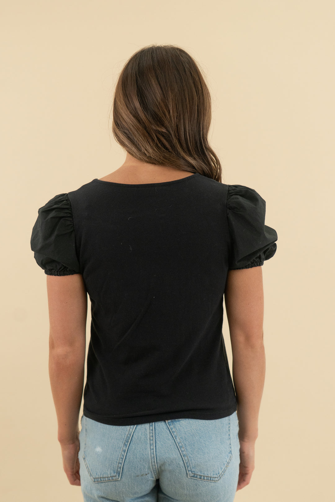 h&m black puff sleeve short sleeve top (s)