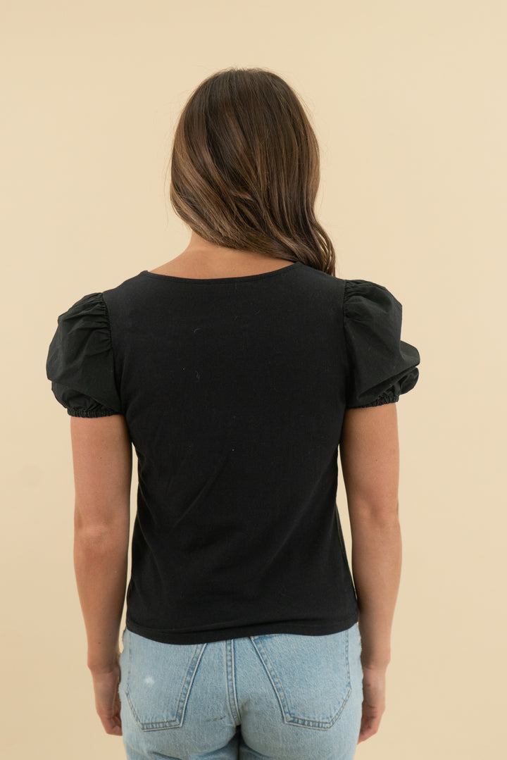 h&m black puff sleeve short sleeve top (s)