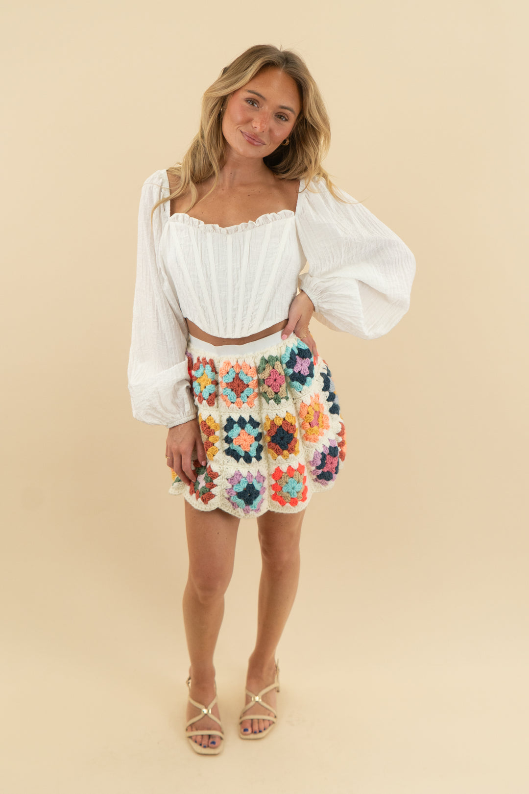 molly green white long sleeve corset top (s; retail $54)