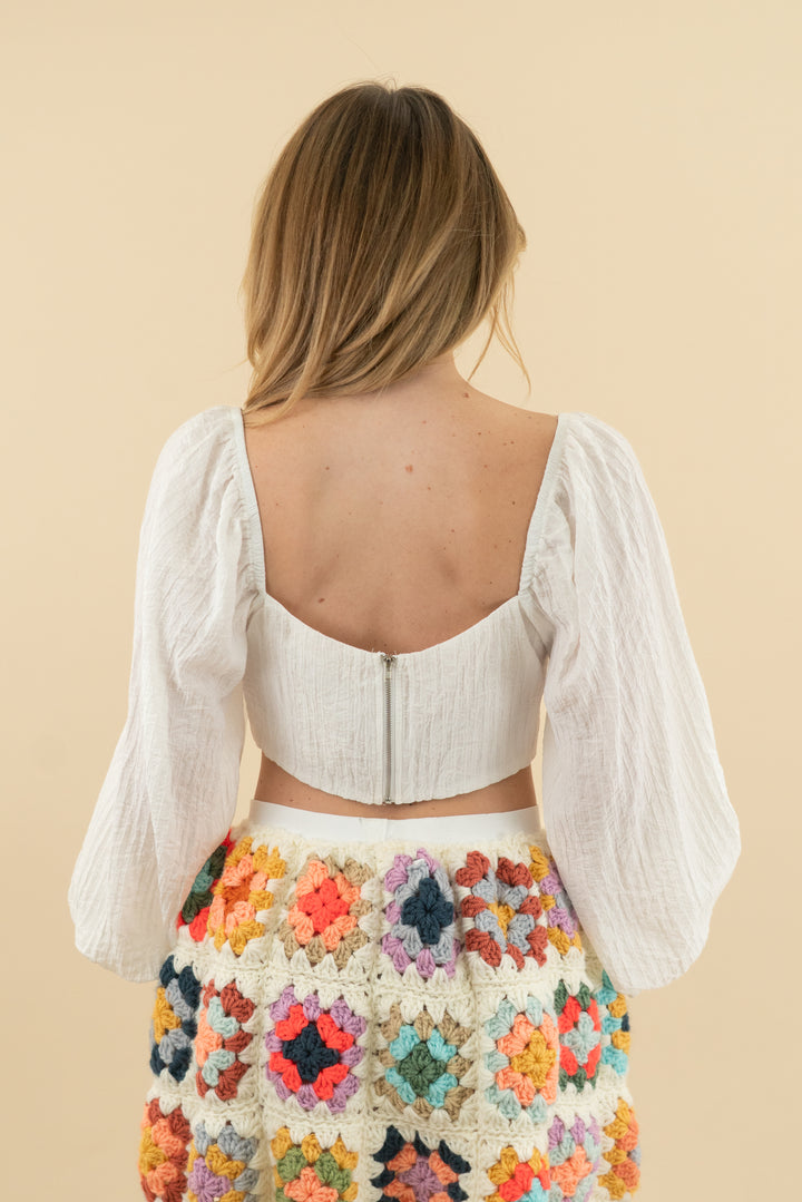 molly green white long sleeve corset top (s; retail $54)