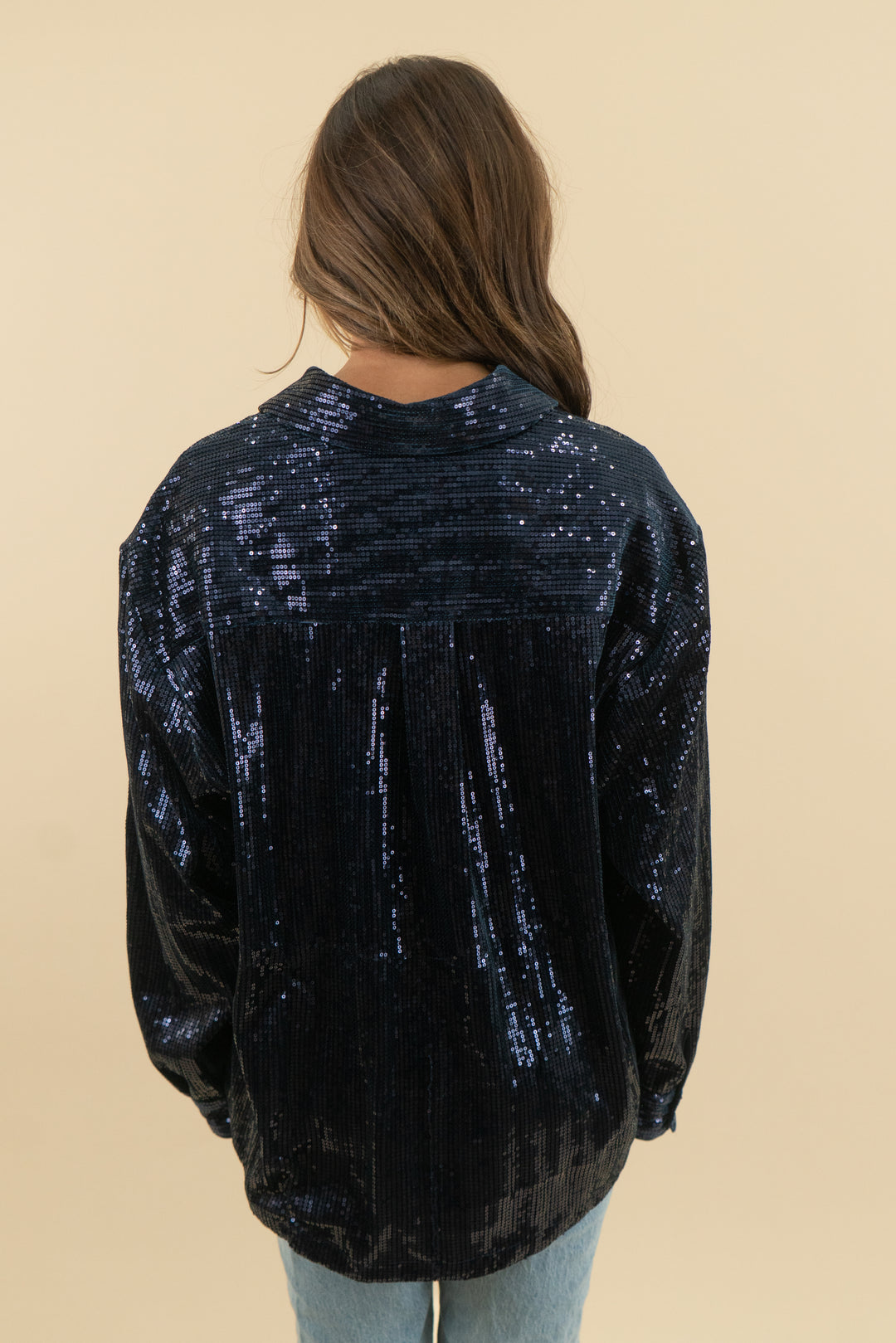 french paris maelle blouse blue sequin marine nwt (m; retail $108)
