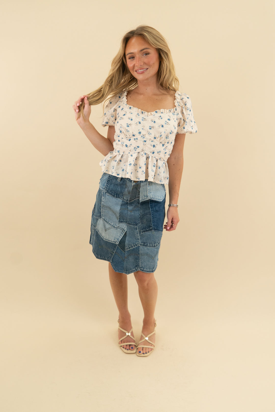 altar'd state cream and blue floral top (s)