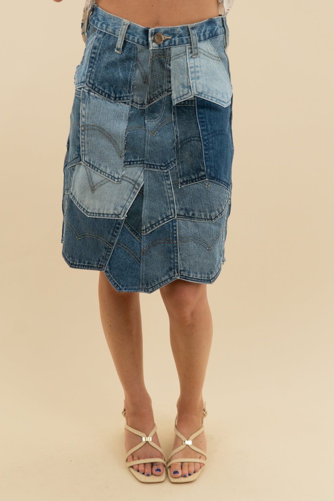 handmade levi pocket patchwork skirt (s)