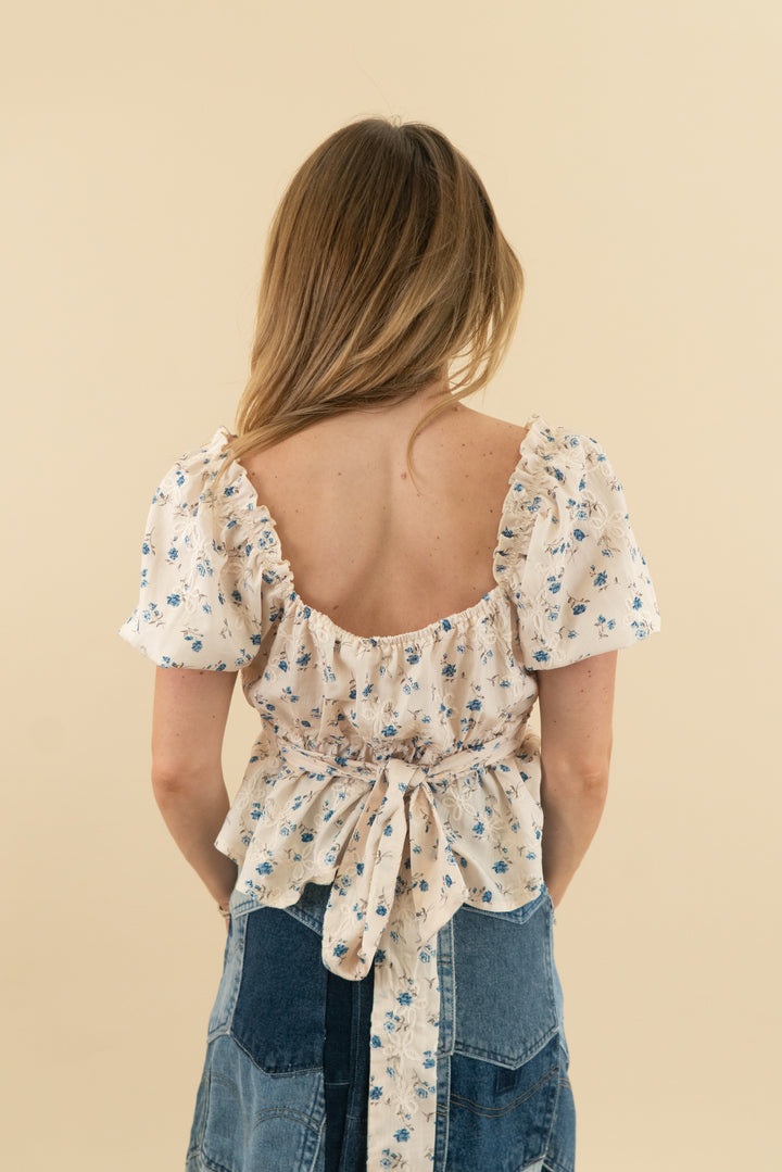 altar'd state cream and blue floral top (s)