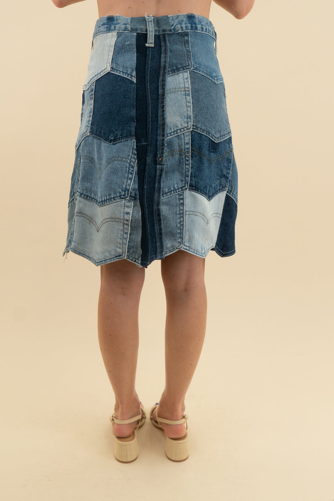handmade levi pocket patchwork skirt (s)
