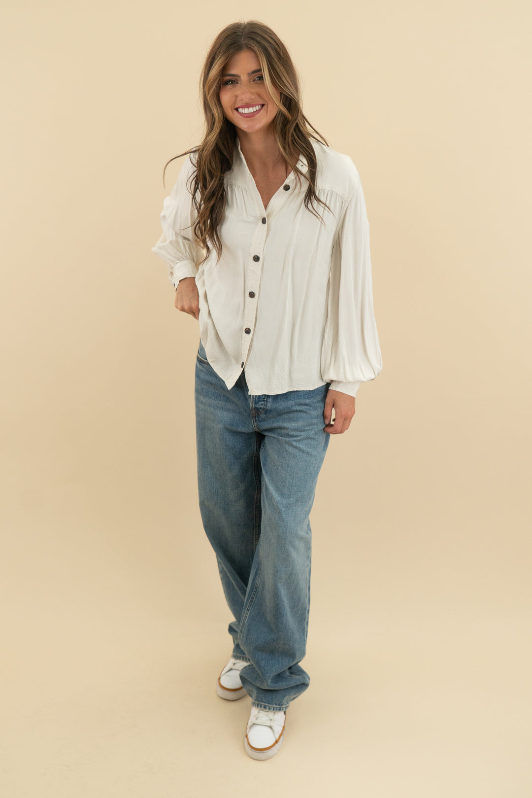banana republic taupe button up top (s)