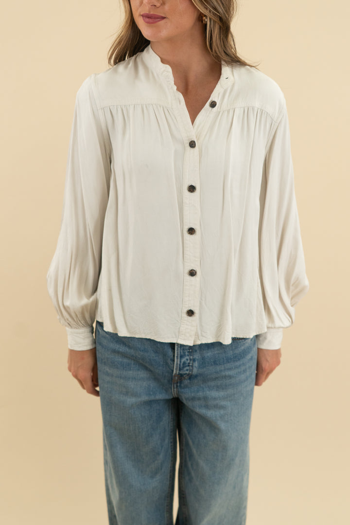 banana republic taupe button up top (s)
