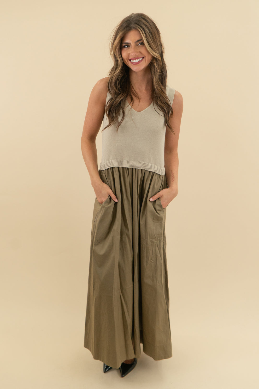 Taylor tan maxi dress (s; retail $138)