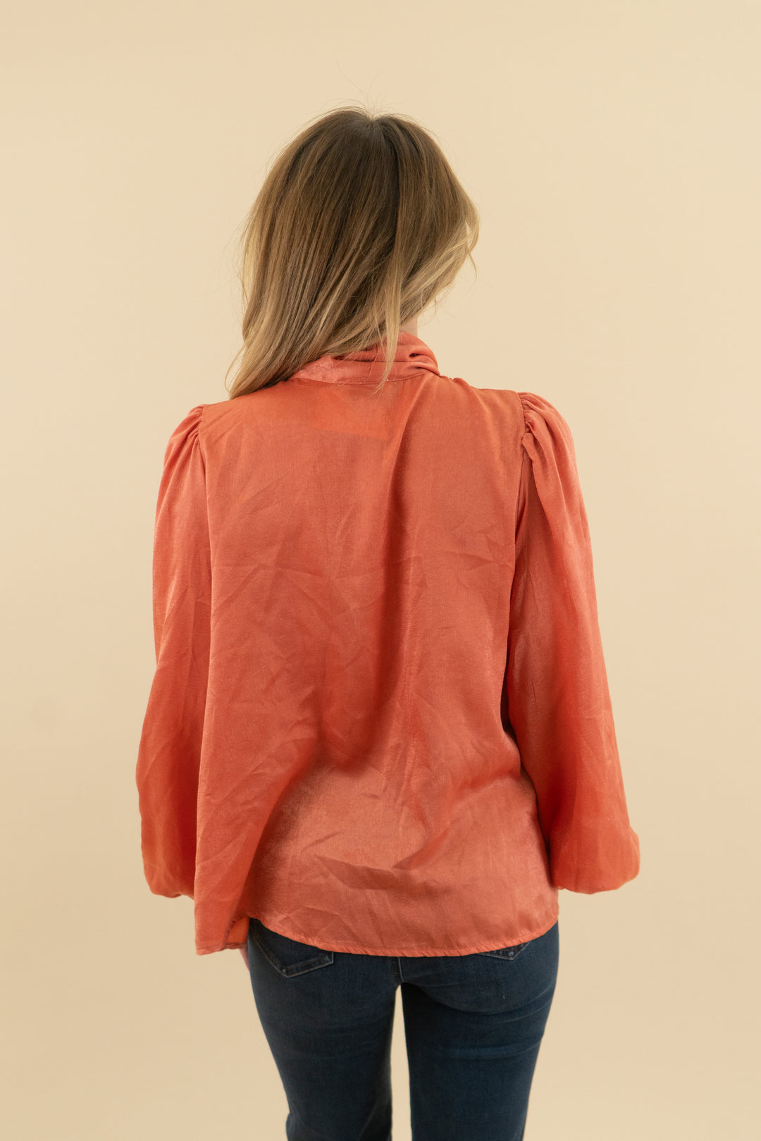 aura orange tie collar blouse (xs)