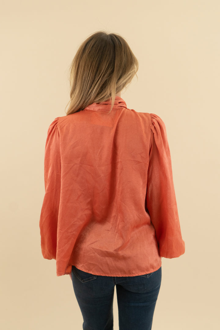 aura orange tie collar blouse (xs)
