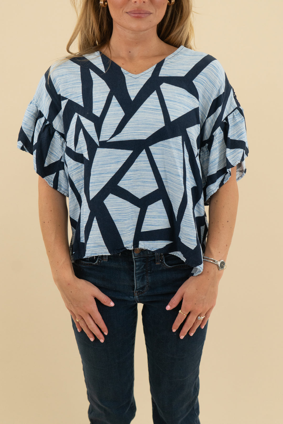 jade blue geometric top (m)