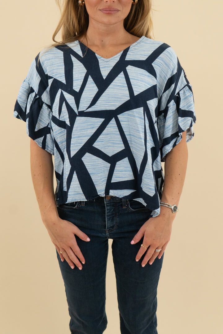 jade blue geometric top (m)