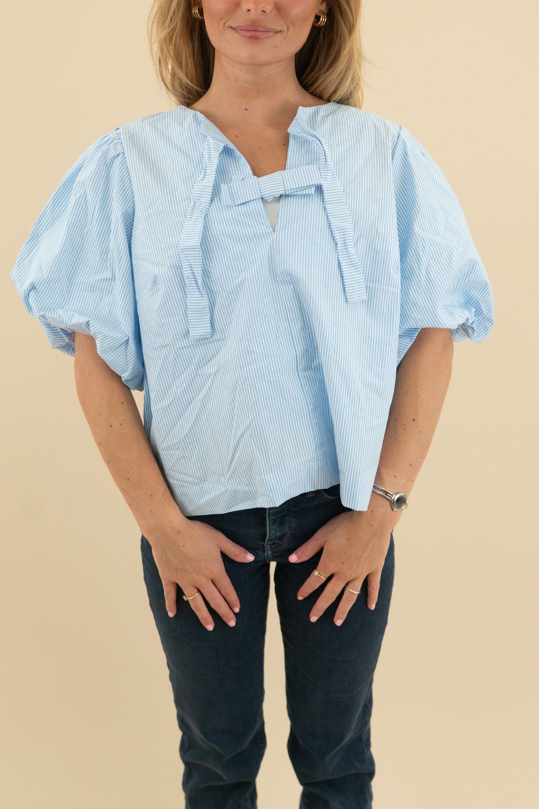 kate spade x target blue striped bow top (m)