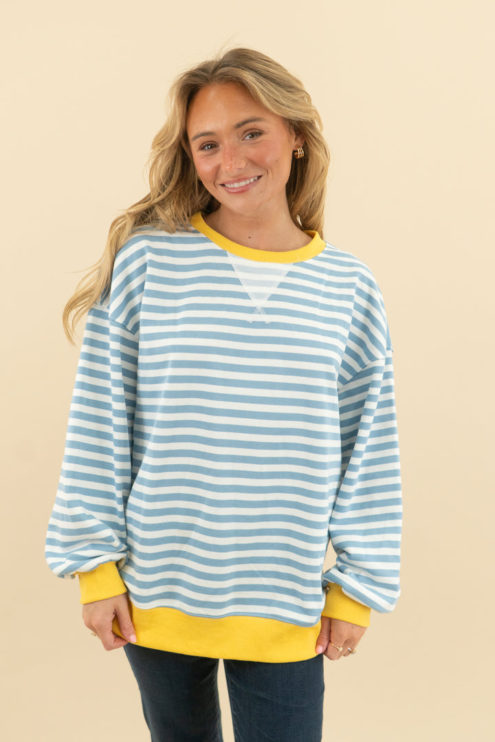 arabess blue striped top NWT (s)