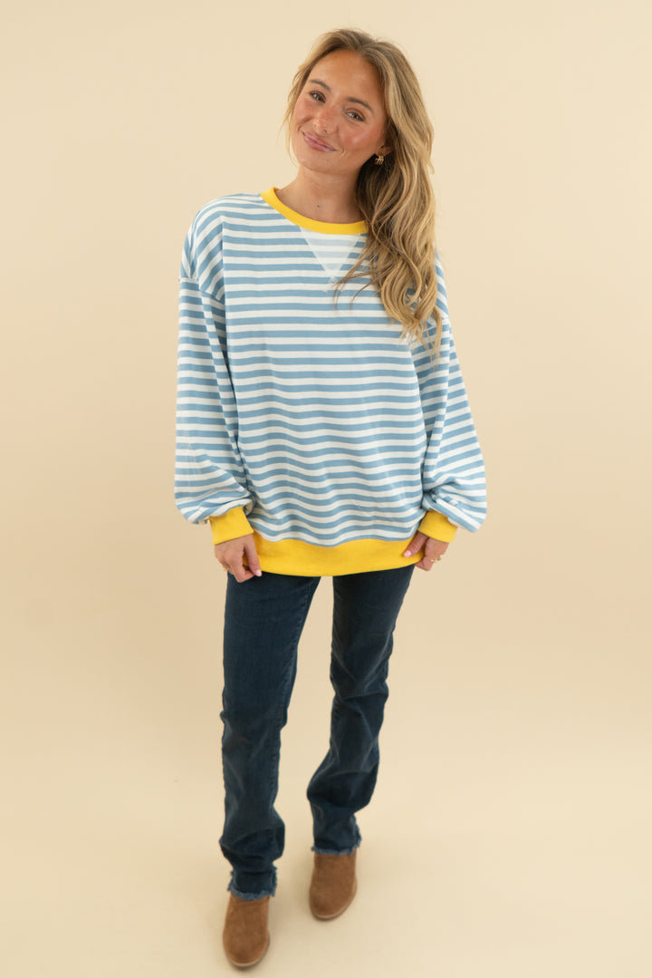 arabess blue striped top NWT (s)