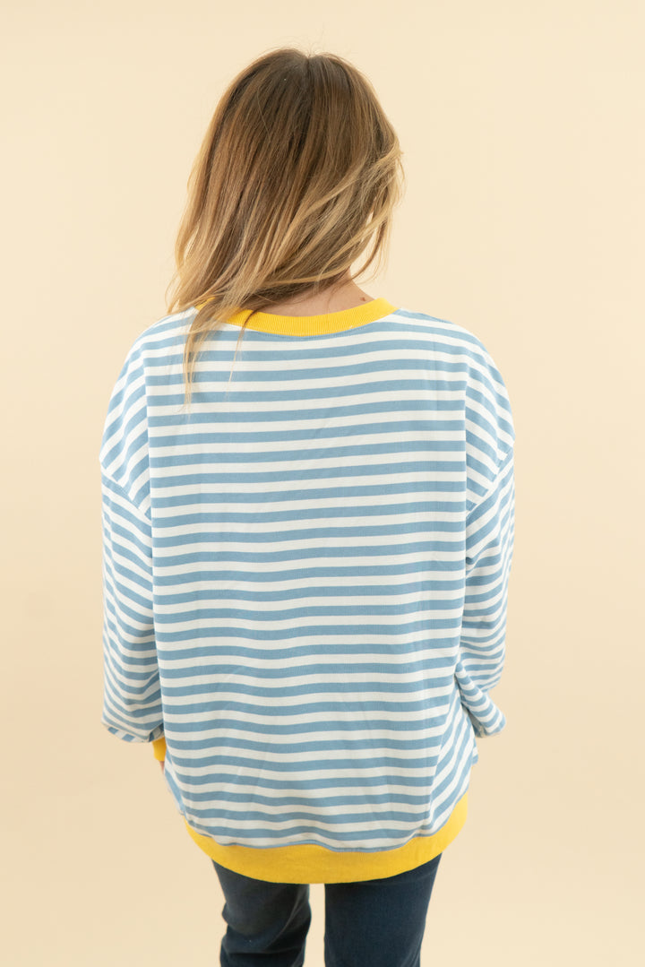arabess blue striped top NWT (s)
