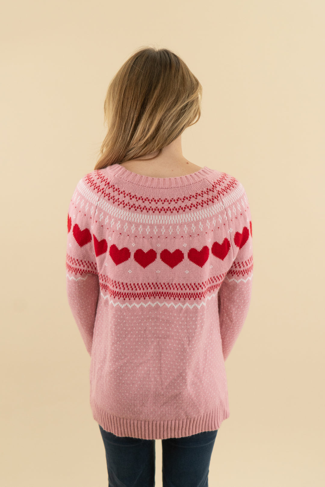 pink and red knit heart sweater (m)