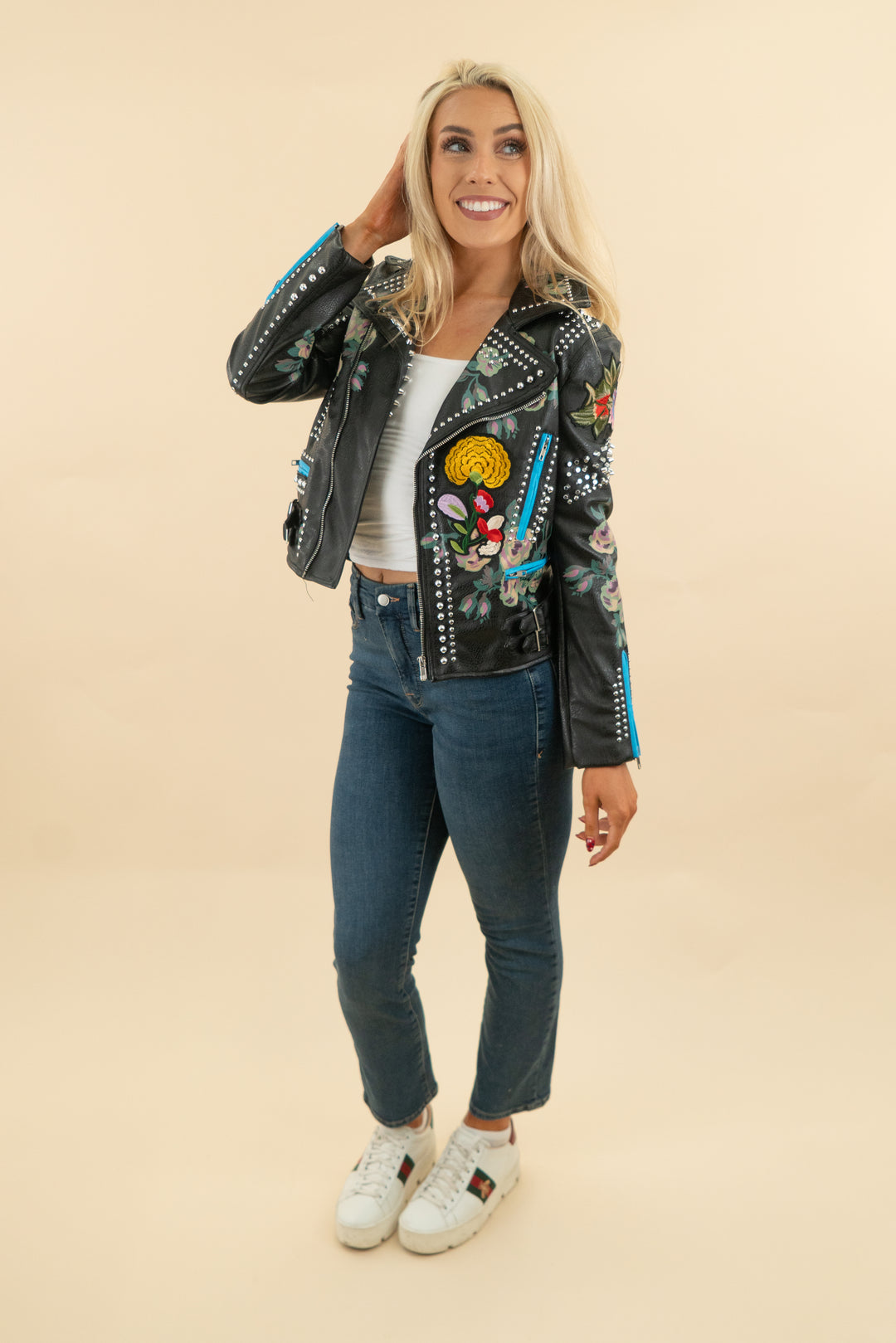 azalea wang embroidered vegan leather jacket (s; retail $109)