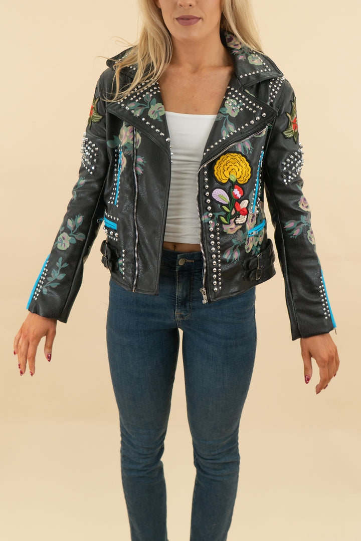 azalea wang embroidered vegan leather jacket (s; retail $109)