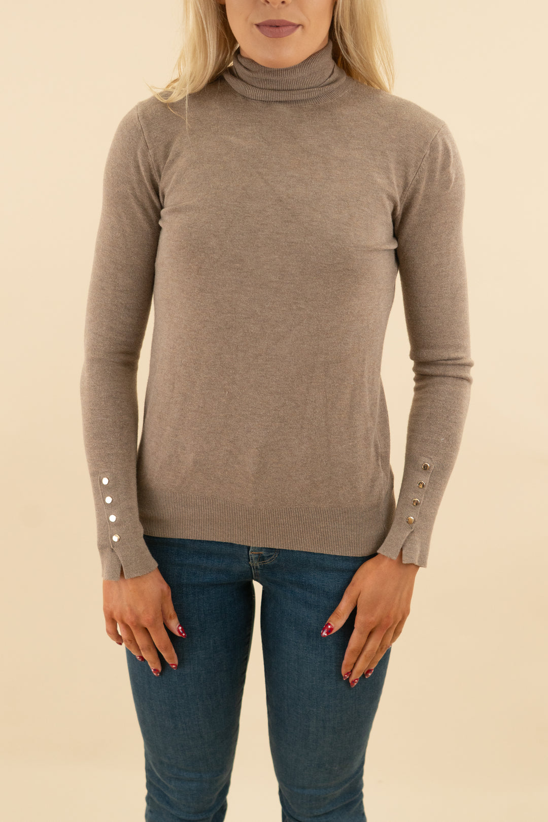 zara taupe turtleneck top (s; retail $39.90)