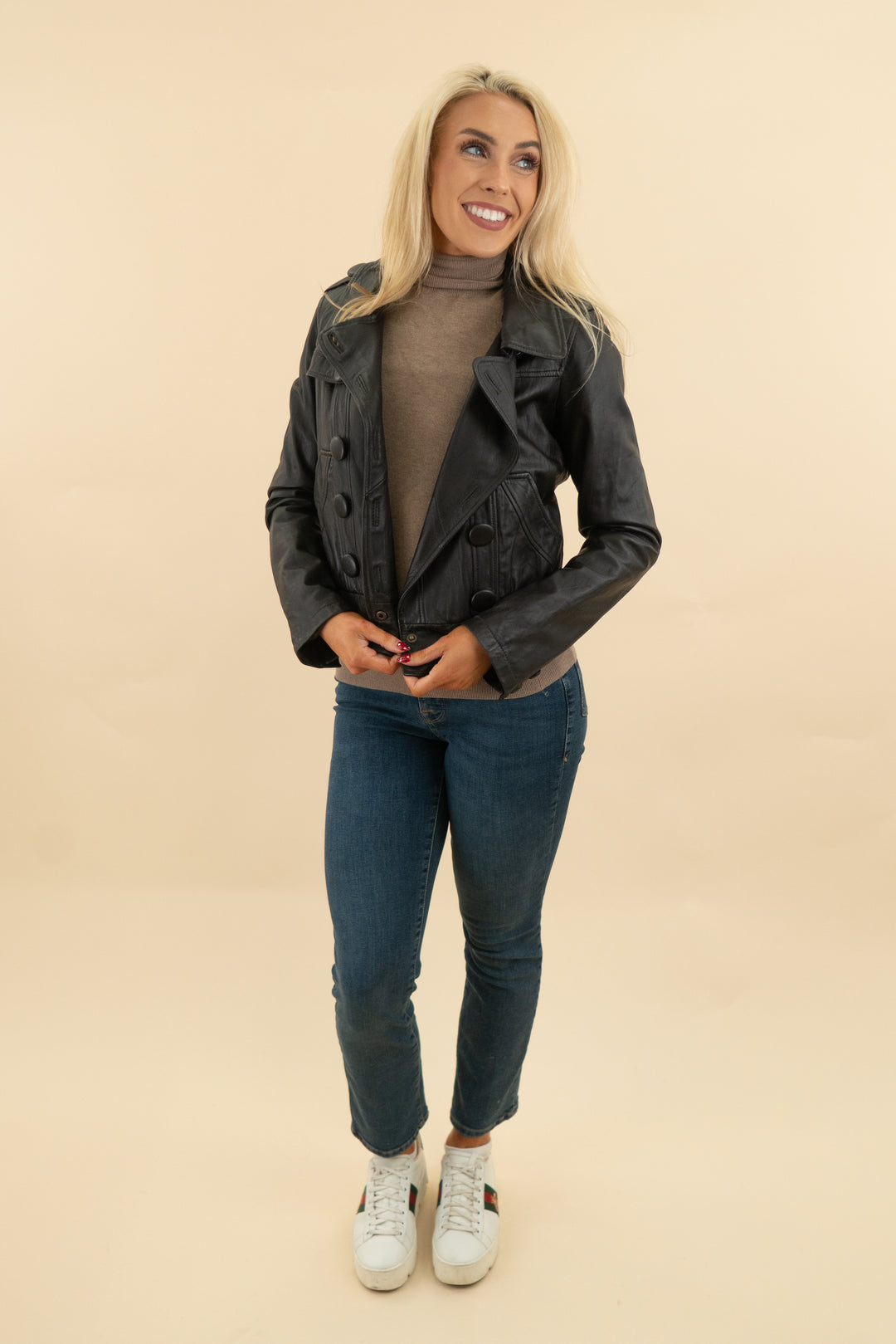 mike & chris black vegan leather jacket (s; retail $280)