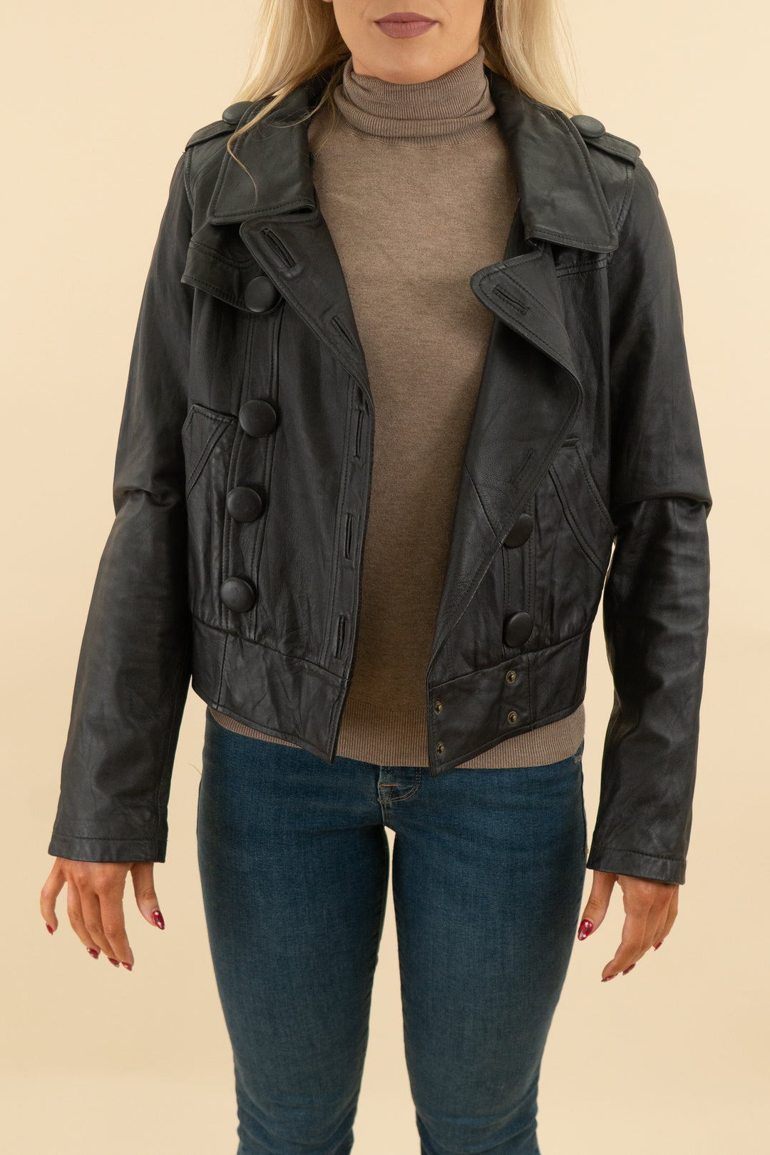 mike & chris black vegan leather jacket (s; retail $280)