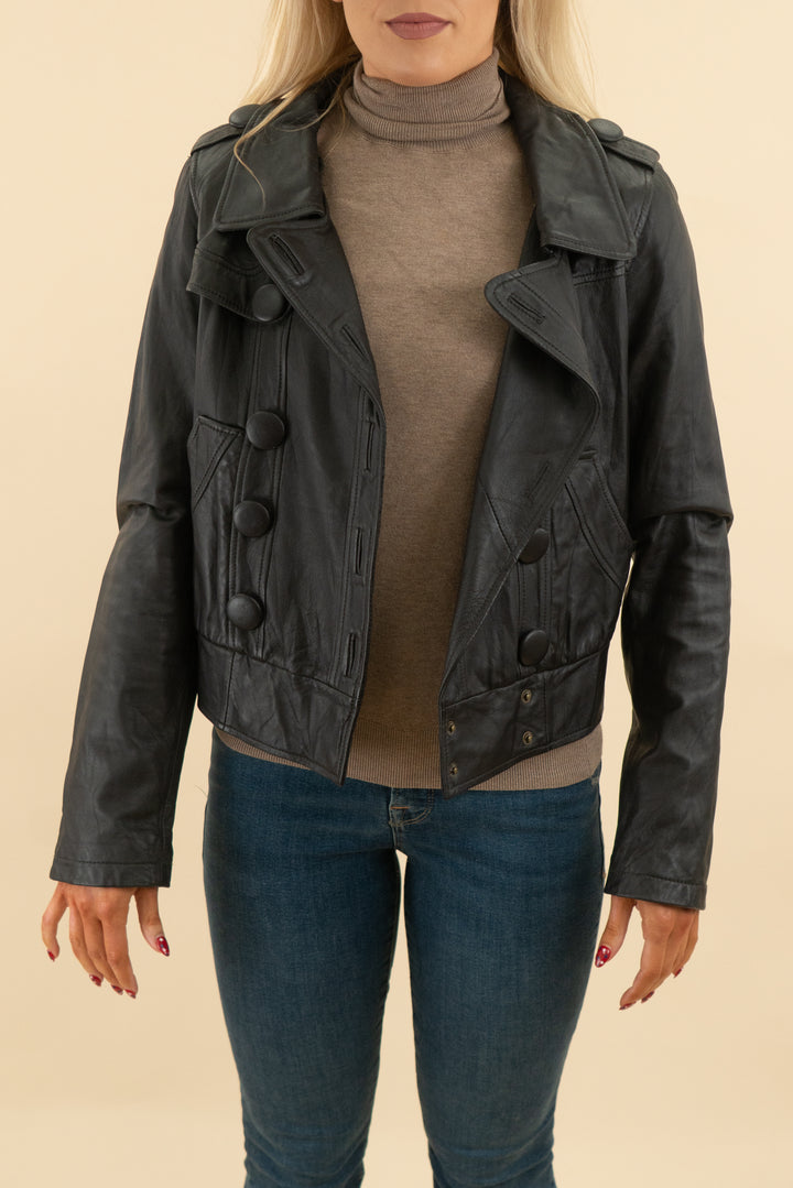 mike & chris black vegan leather jacket (s; retail $280)
