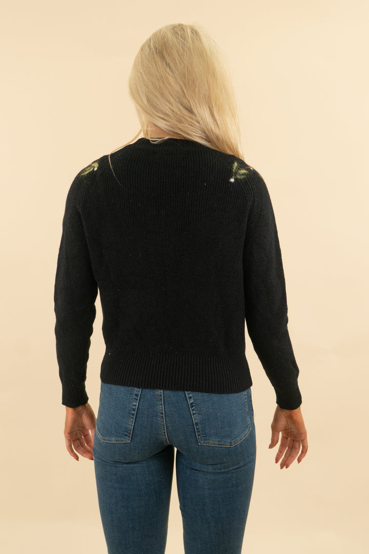 pomander black leaf patterned long sleeve sweater (xs; retail $128)