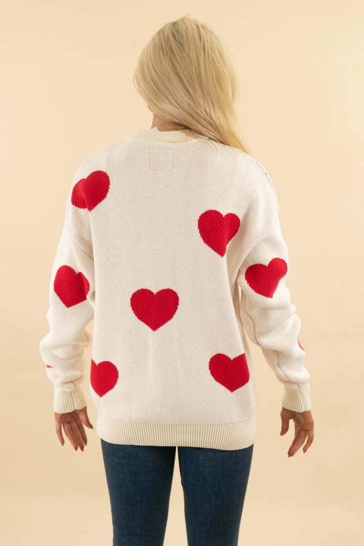 ellandemm cream red heart long sleeve sweater (s/m; retail $89)