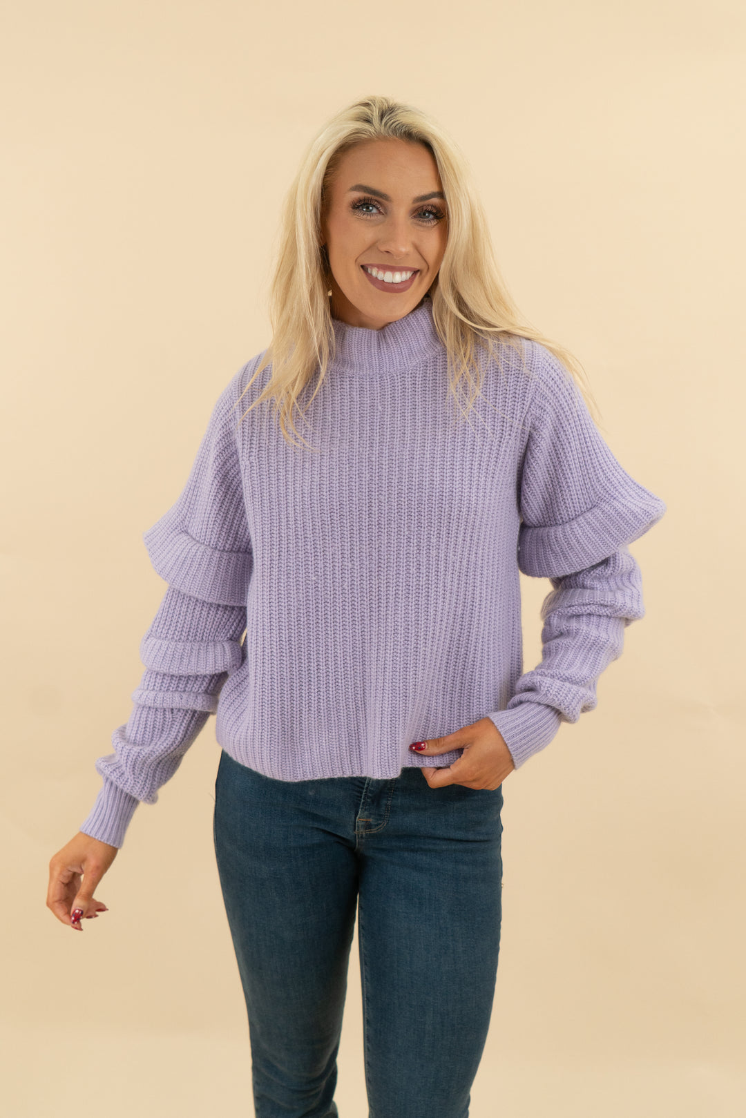 autumn cashmere lilac ruffle sleeve sweater (s; retail $290)