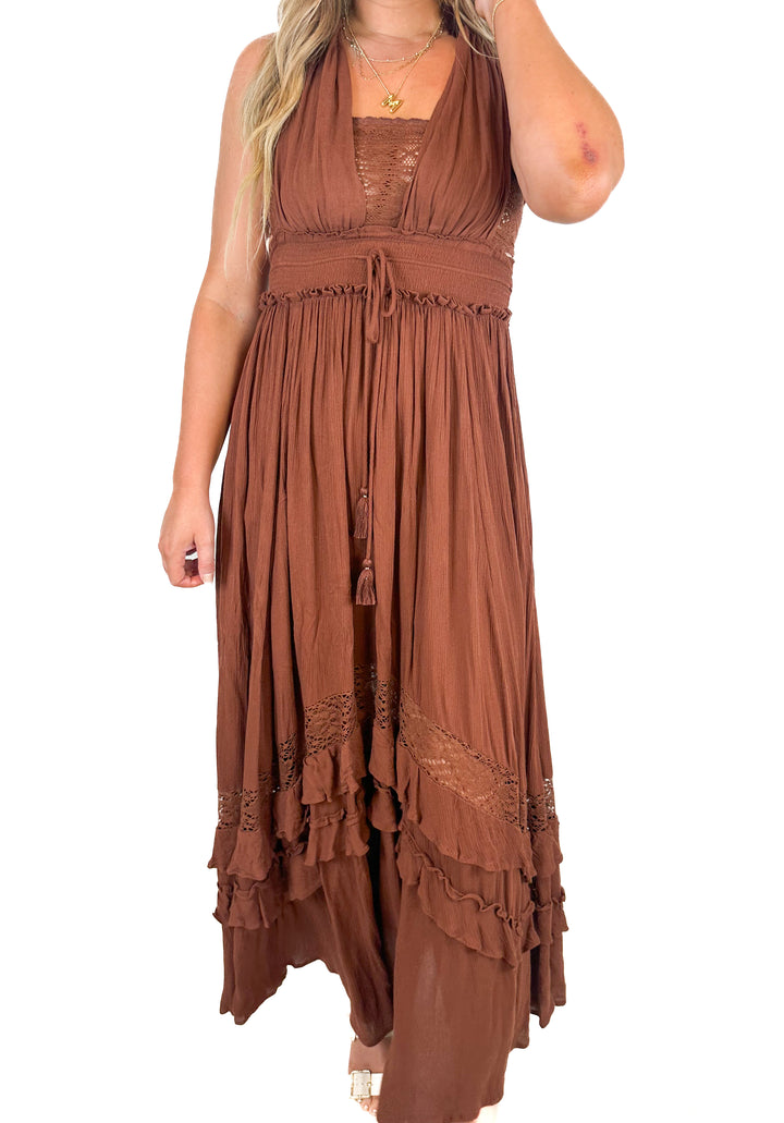 Free People Brown Santa Maria Maxi Dress (S)