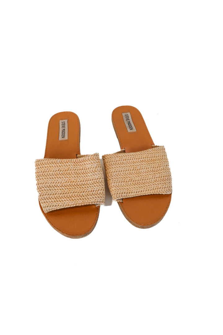 steve madden rattan sandals (8.5; retail $89.95)